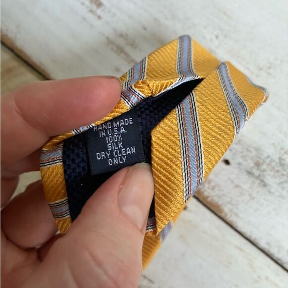DANIEL CREMIEUX handmade silk tie yellow blue gray stripes men’s necktie EUC - Picture 2 of 10